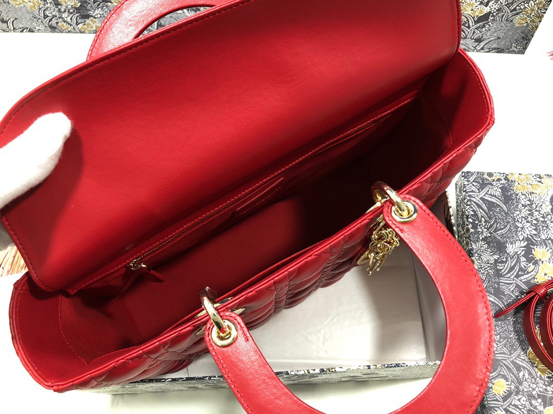 Large Lady Dior Bag Red Cannage Lambskin